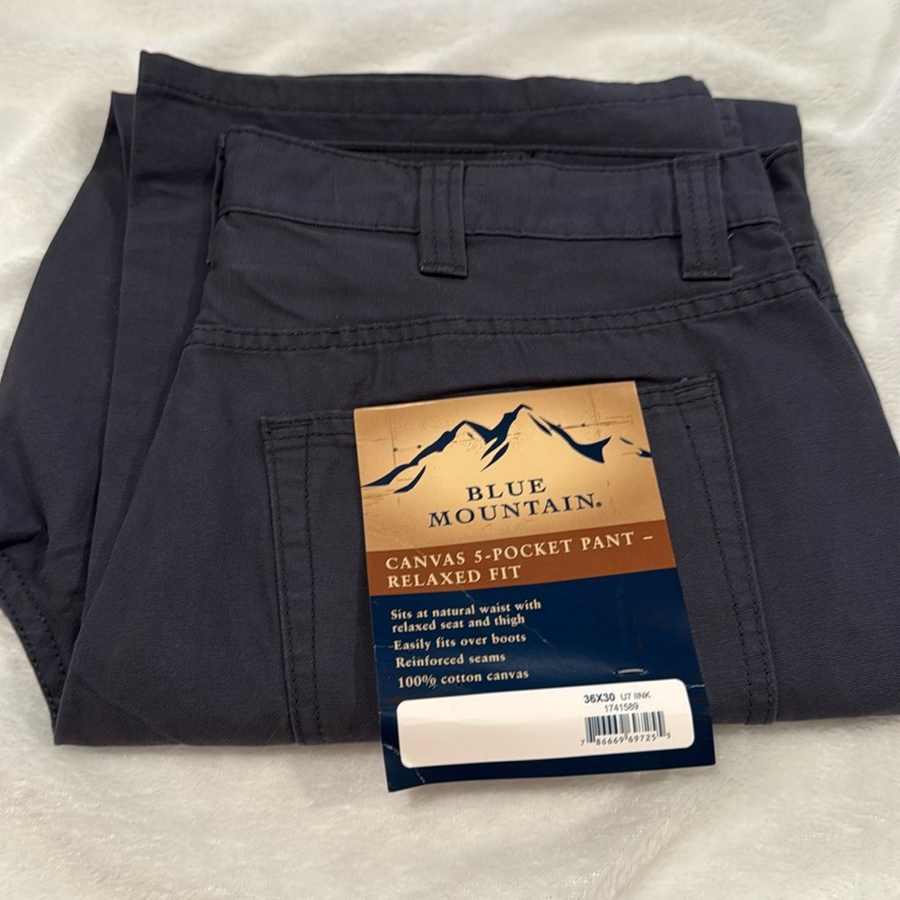 Men’s New Blue Mountain Canvas Pants Relaxed Fit Size 36X30